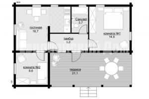 Dom 70 m2 s dvoma spálňami a veľkou terasou podrobne layout +