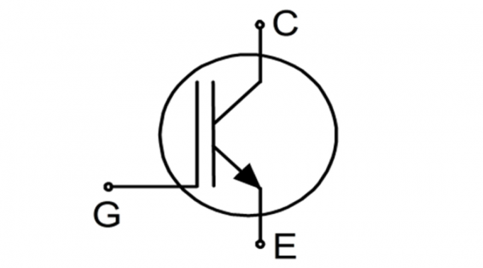 Piktogram tranzistorových obvodov, kde G - roleta, C- kolektorov, E - emitor.